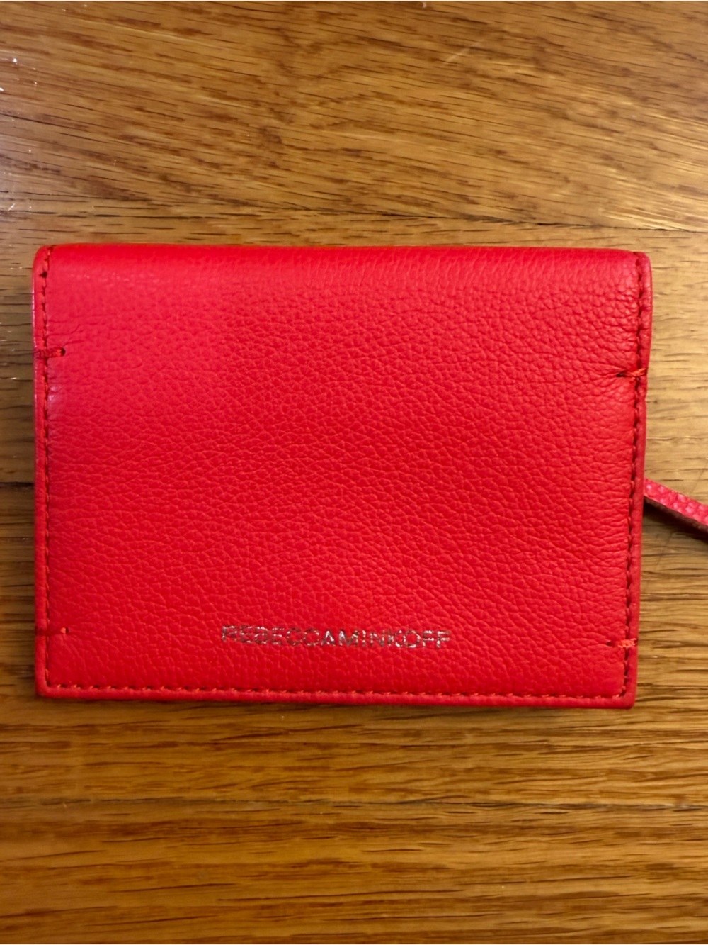 Rebecca Minkoff Red Leather Compact Wallet Card Slots Mini Zipper Pocket